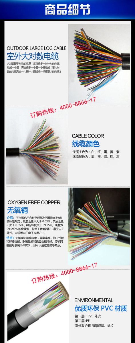 國標(biāo)10對大對數(shù)電纜 通信電纜 HYA 10*2*0.5全銅電話電纜